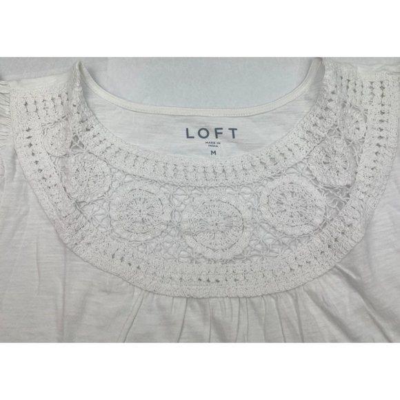 LOFT Women Crochet Yoke Flutter Sleeve Top M - Picture 12 of 16
